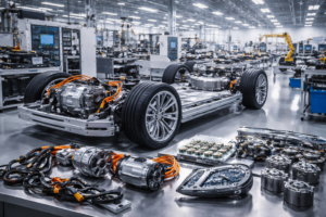 Automotive component manufacturing including electric vehicle parts